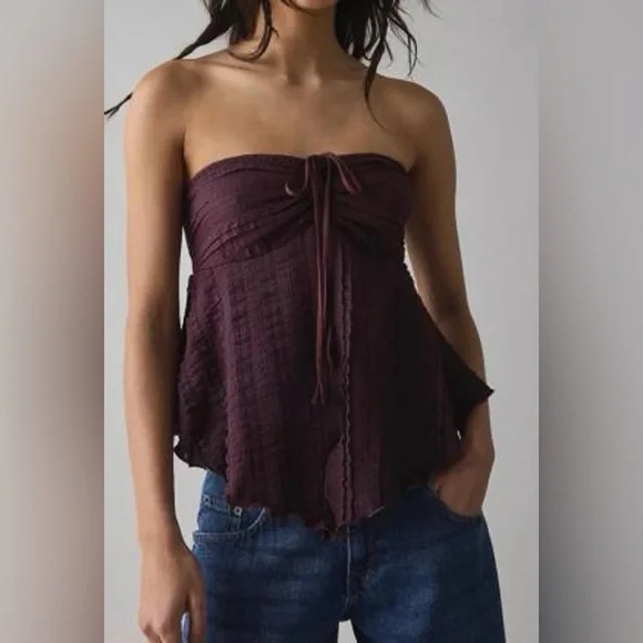Urban Outfitters Dark Purple Eloise Convertible Tie Split-Front Tube Top Medium - Picture 1 of 5